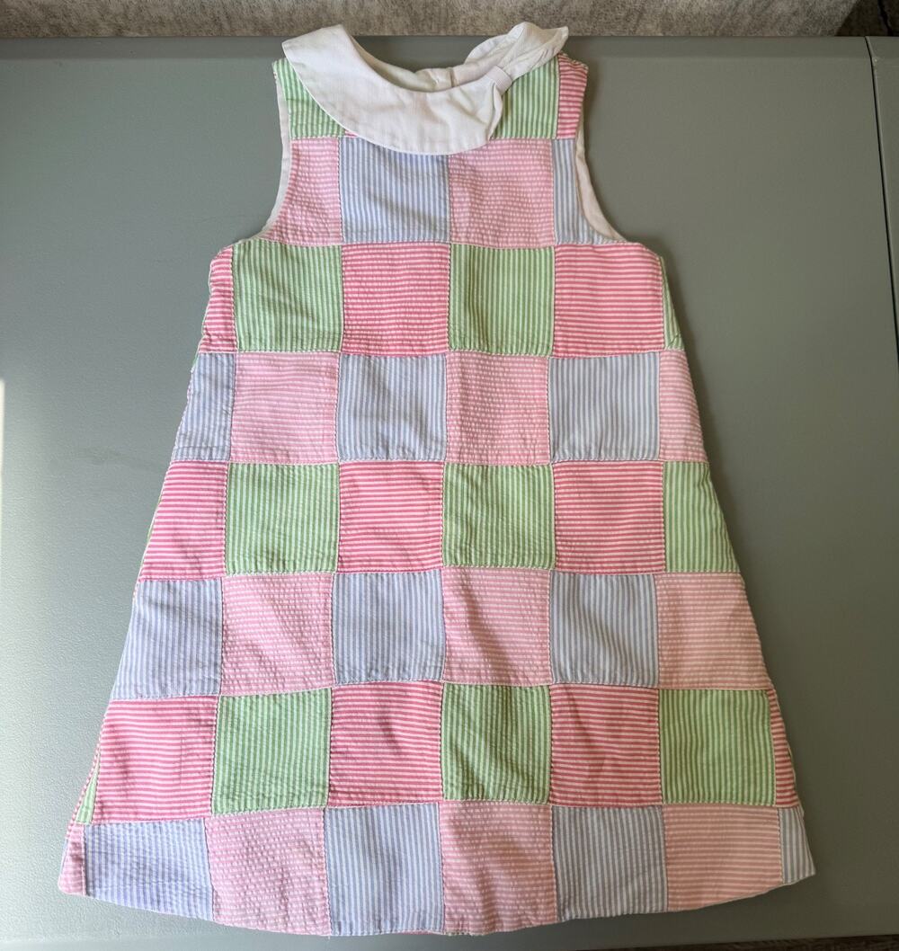 Glorimont Girls 4T Patchwork Seersucker Dress Pink Blue Green